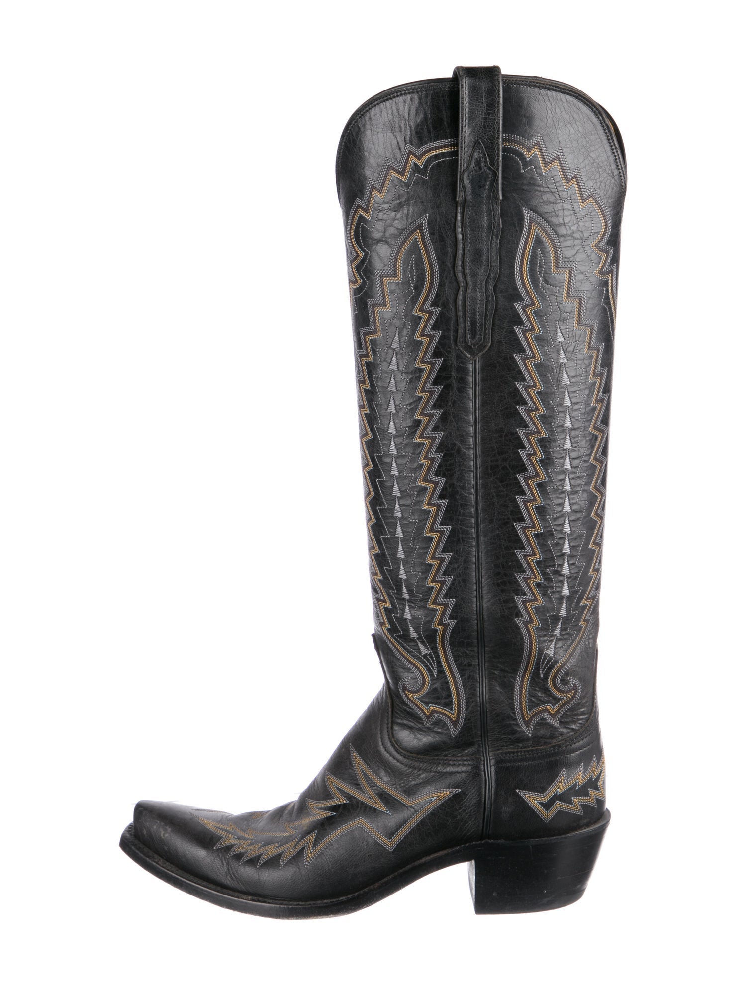 Lucchese Leather Embroidered Accent Riding Boots