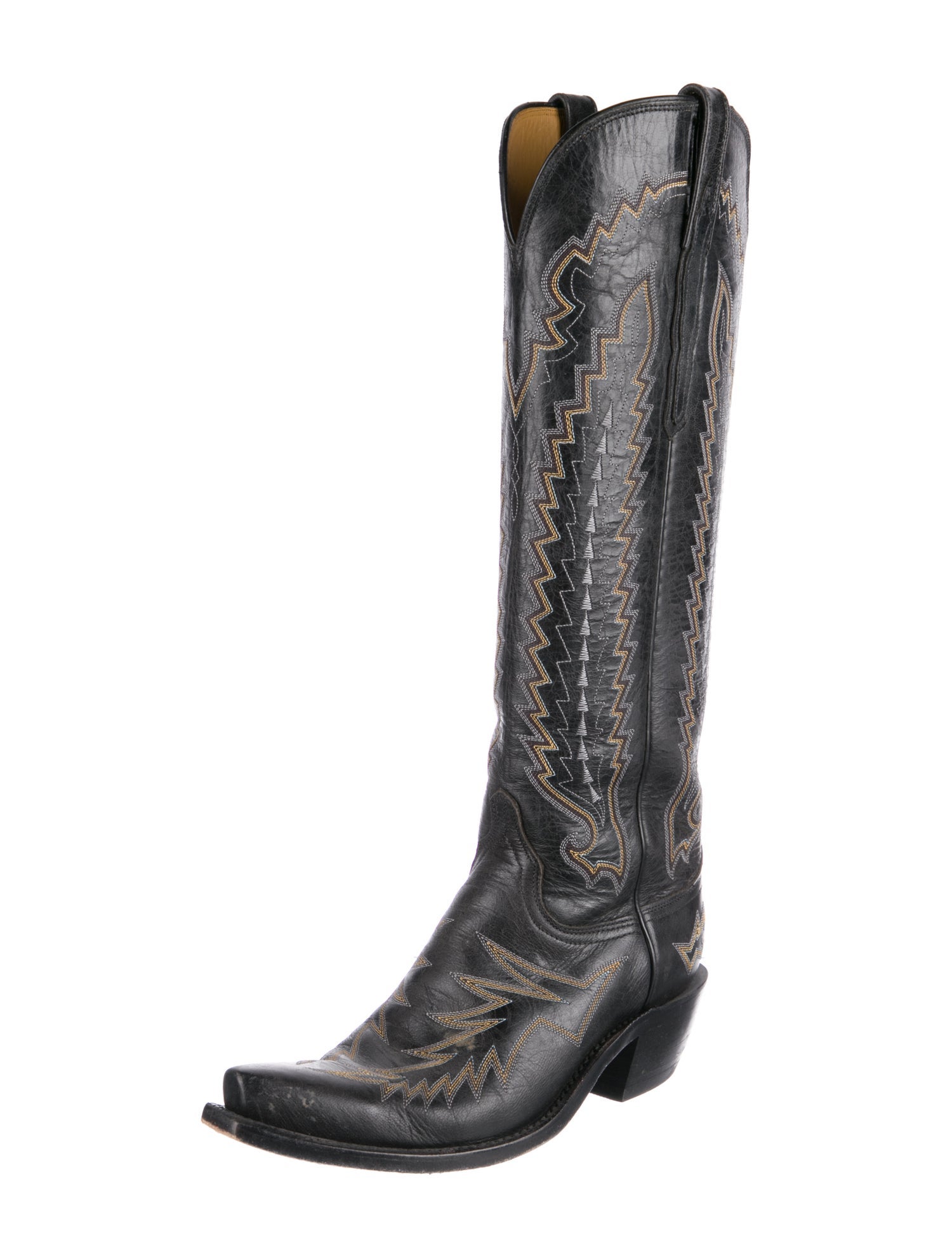 Lucchese Leather Embroidered Accent Riding Boots