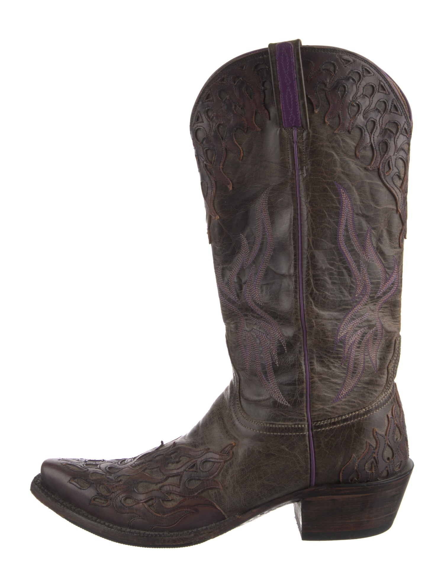Lucchese Leather Embroidered Accent Western Boots