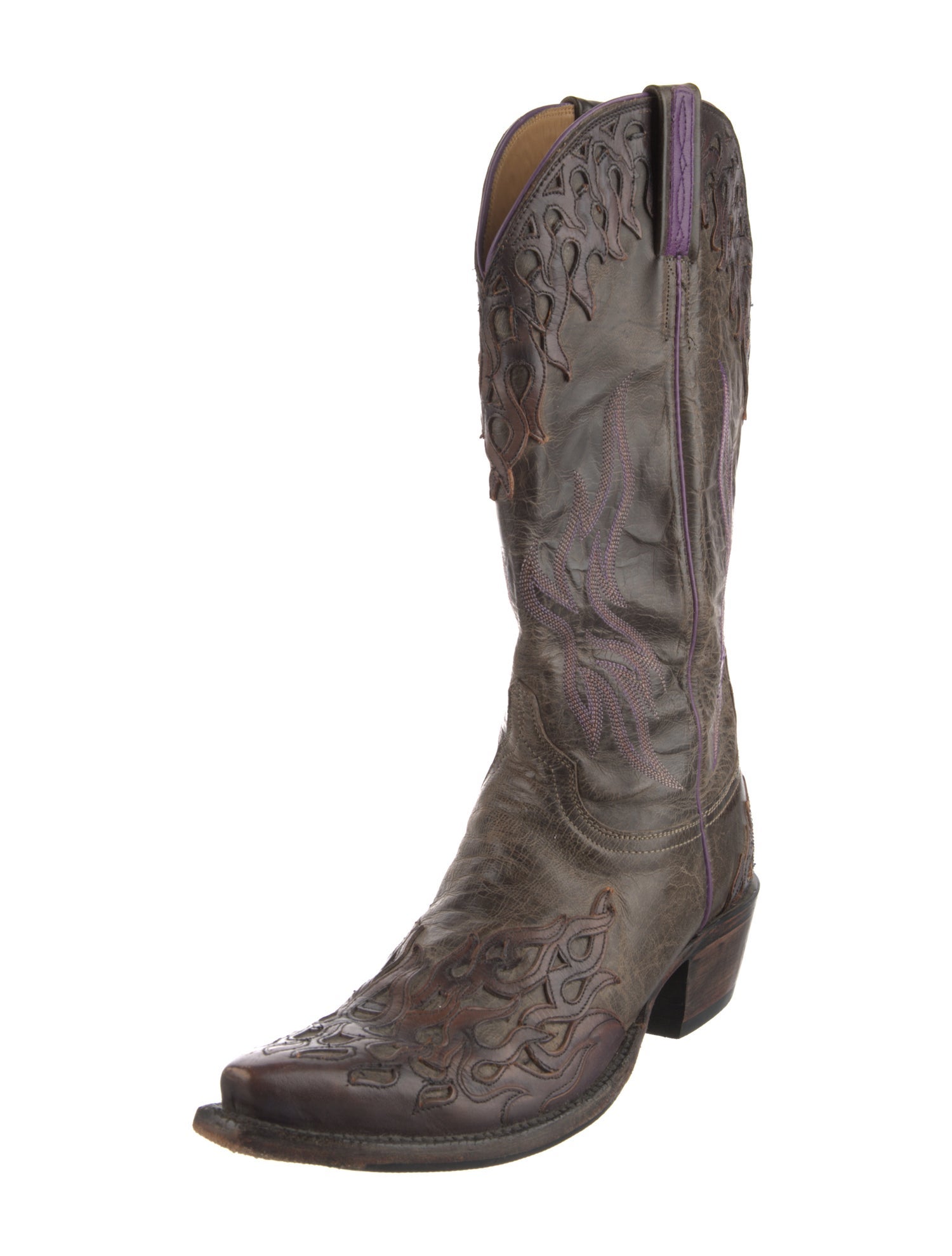 Lucchese Leather Embroidered Accent Western Boots