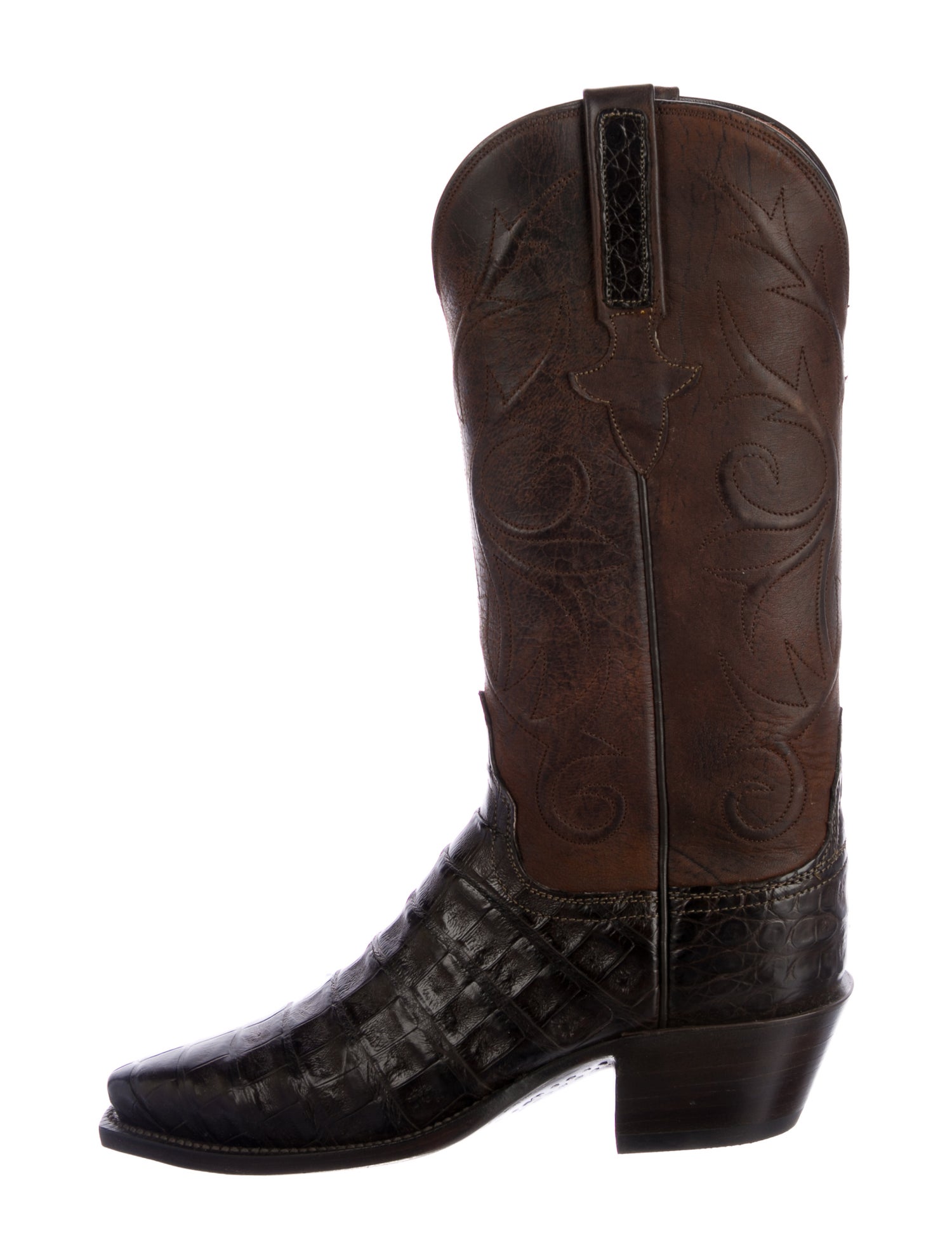 Lucchese Leather Colorblock Pattern Western Boots