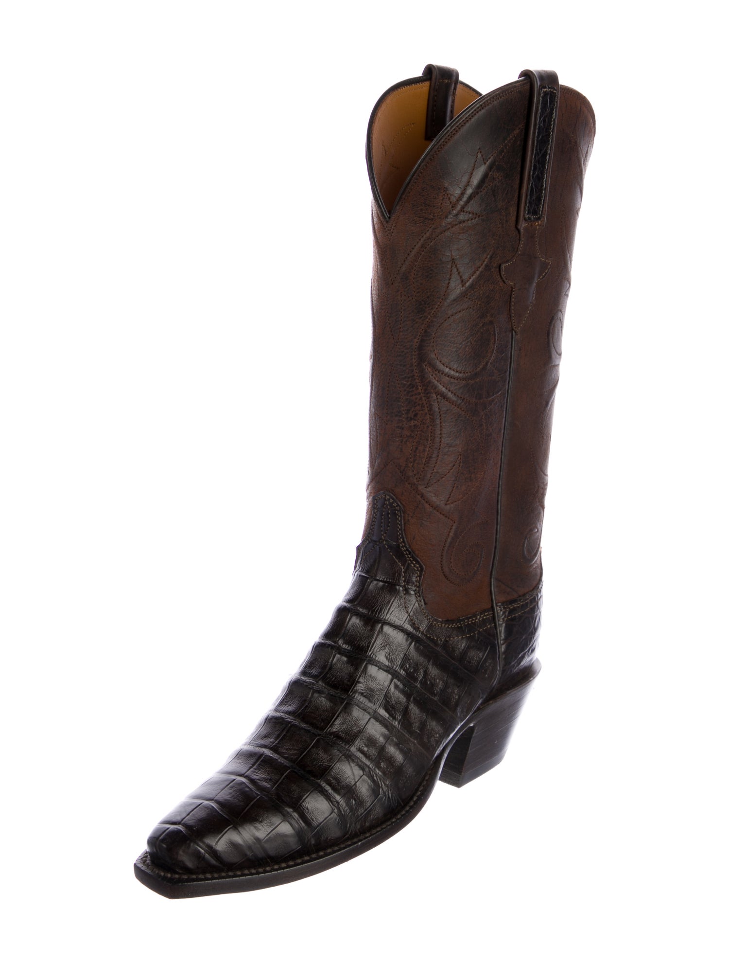 Lucchese Leather Colorblock Pattern Western Boots