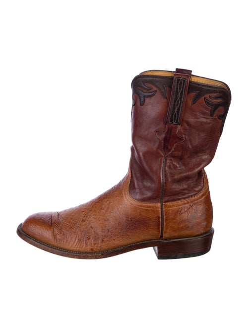 Lucchese Leather Colorblock Pattern Western Boots