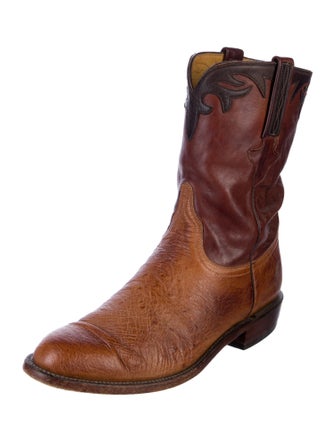 Lucchese Leather Colorblock Pattern Western Boots
