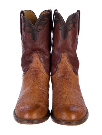 Lucchese Leather Colorblock Pattern Western Boots