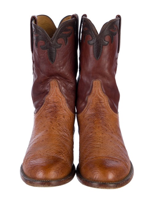 Lucchese Leather Colorblock Pattern Western Boots