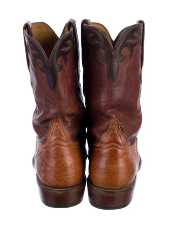 Lucchese Leather Colorblock Pattern Western Boots