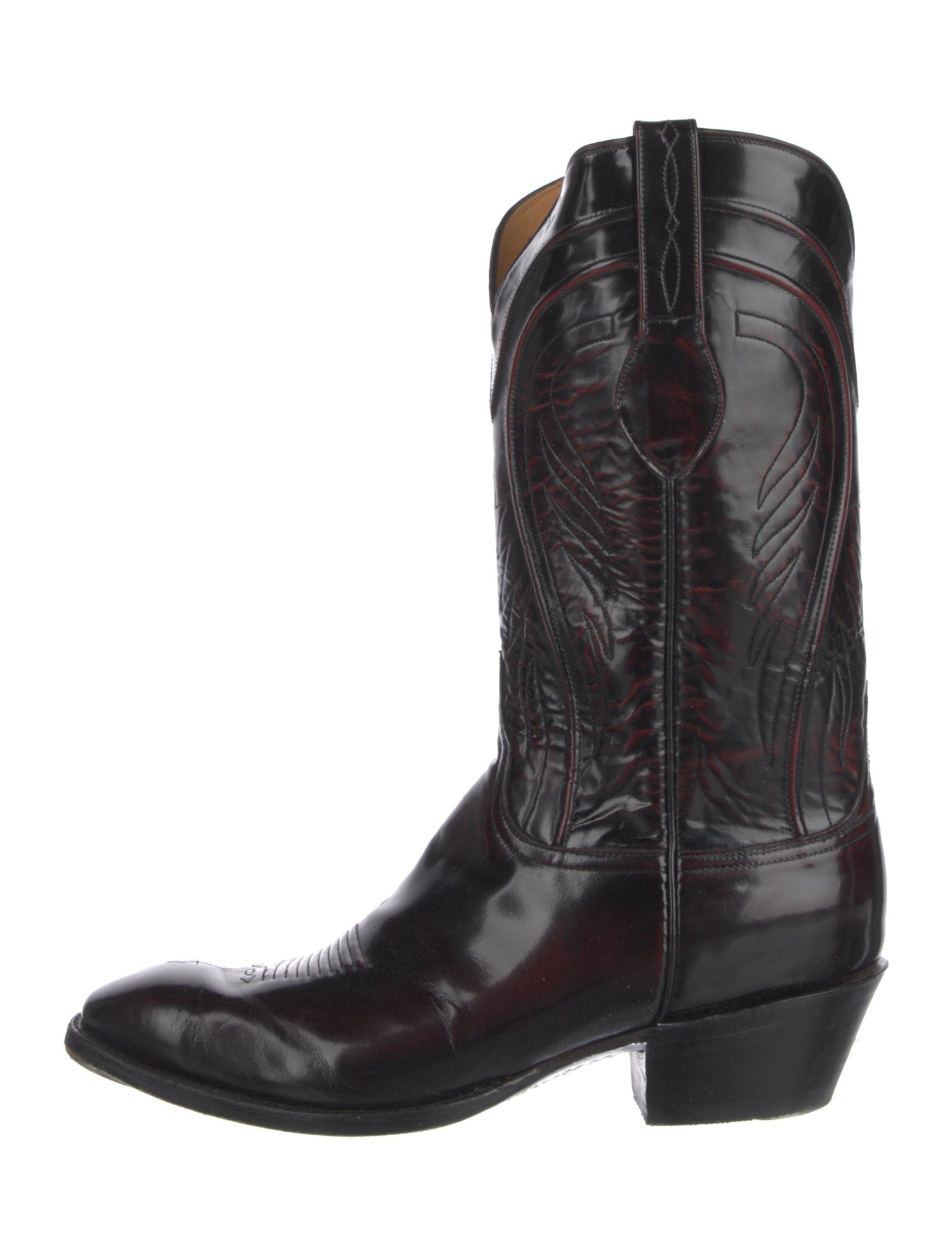 Lucchese Leather Embroidered Accent Western Boots