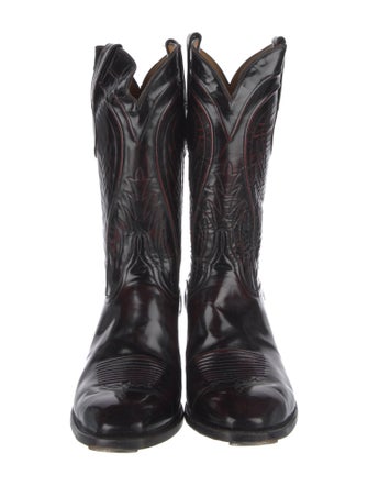 Lucchese Leather Embroidered Accent Western Boots