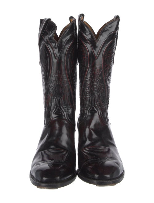 Lucchese Leather Embroidered Accent Western Boots