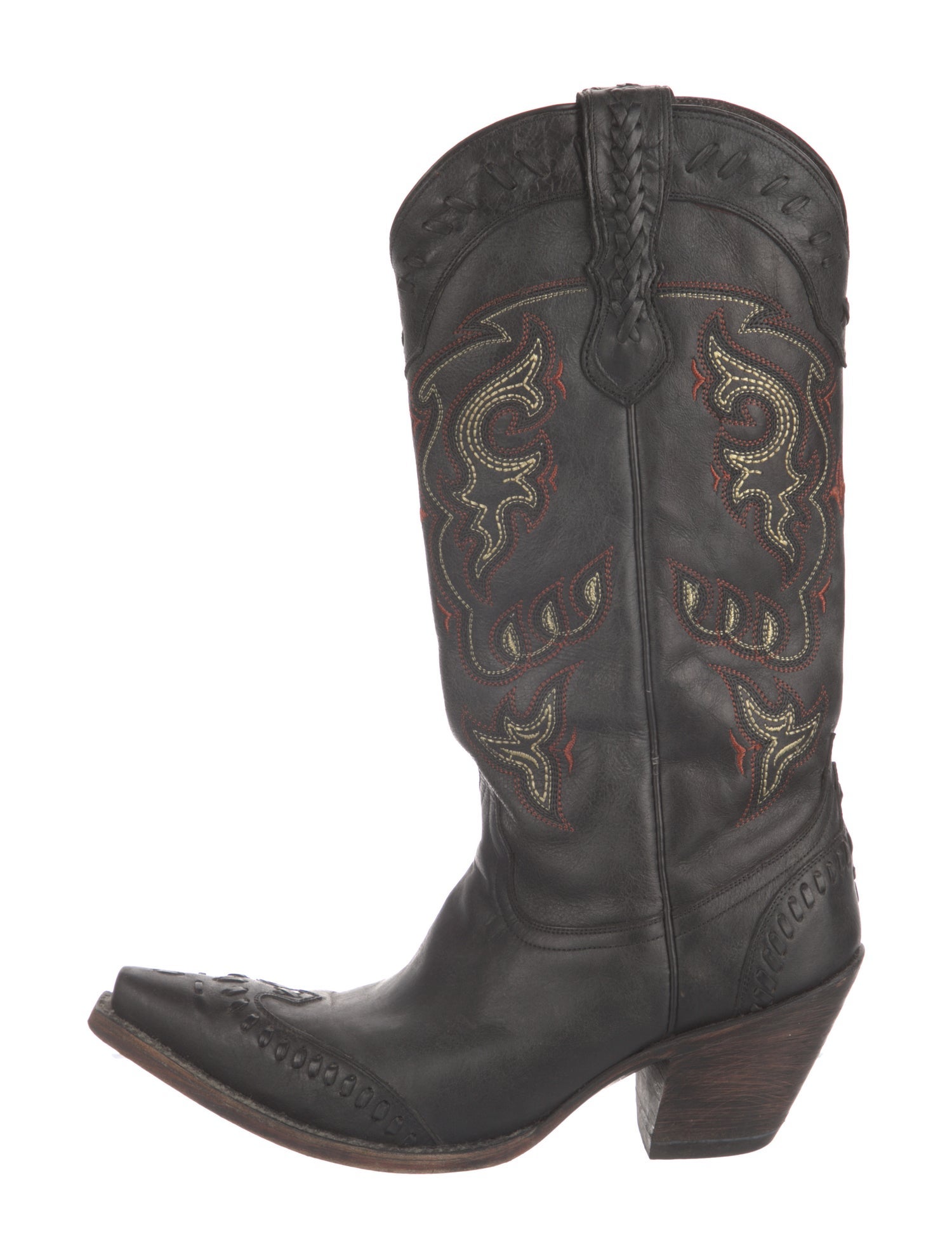 Lucchese Leather Embroidered Accent Western Boots