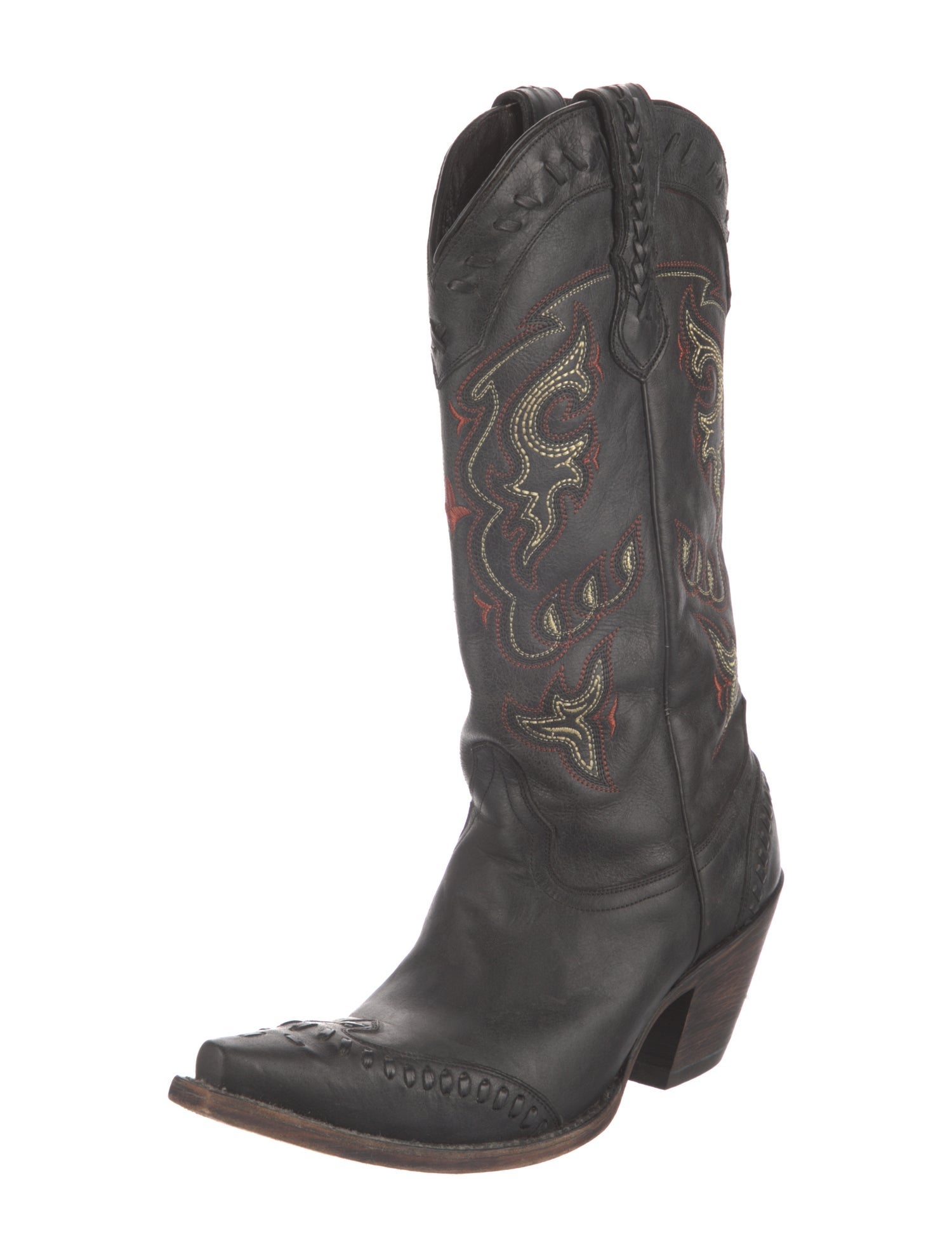 Lucchese Leather Embroidered Accent Western Boots