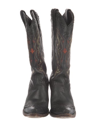 Lucchese Leather Embroidered Accent Western Boots