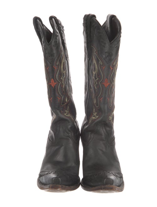 Lucchese Leather Embroidered Accent Western Boots