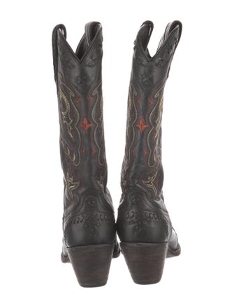 Lucchese Leather Embroidered Accent Western Boots