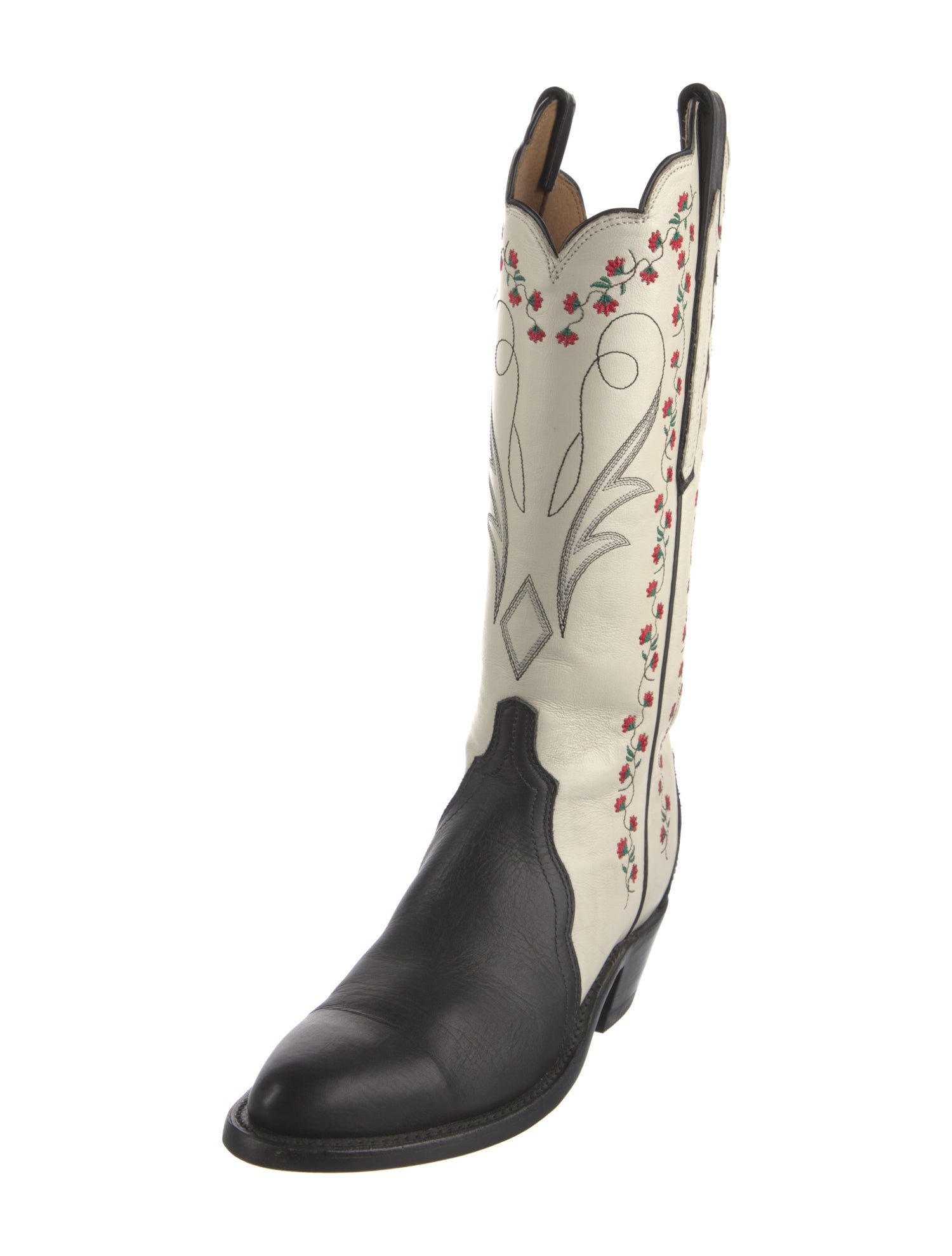 Lucchese Leather Floral Print Western Boots