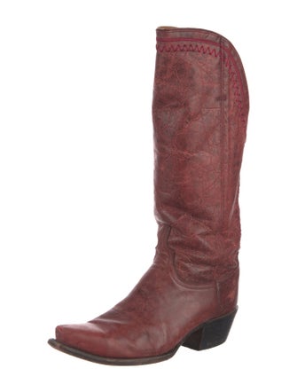 Lucchese Leather Colorblock Pattern Western Boots