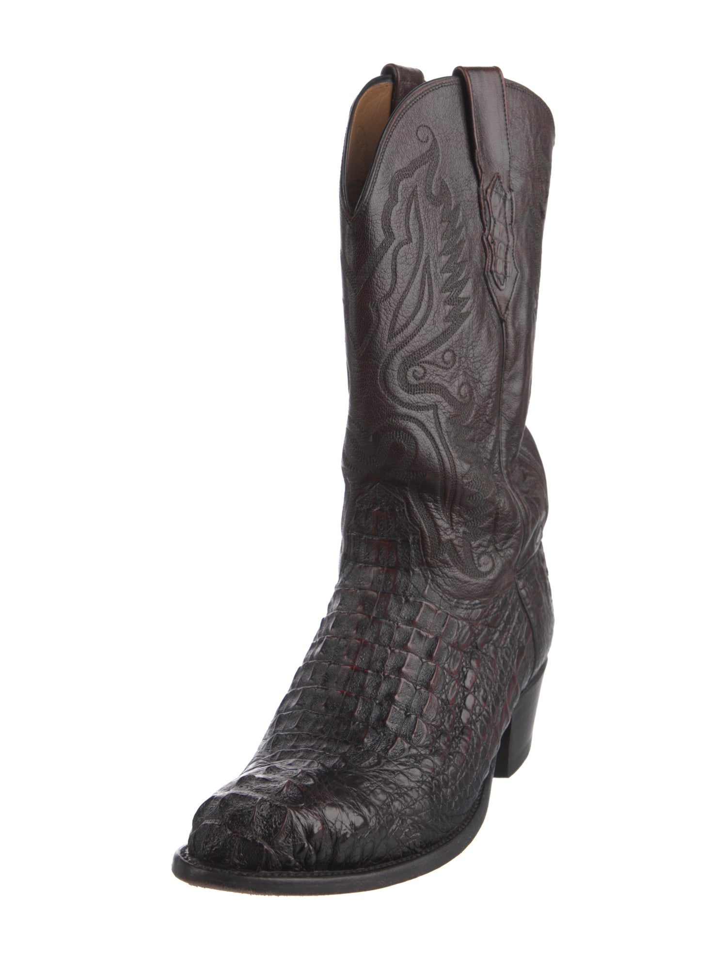 Lucchese Crocodile Embroidered Accent Western Boots