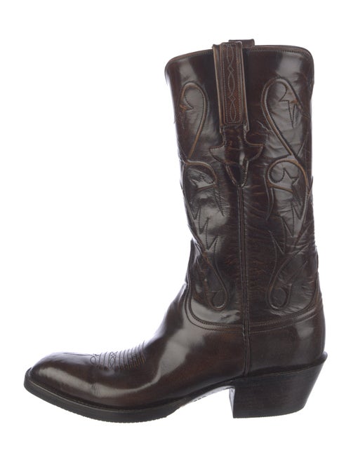 Lucchese Leather Embroidered Accent Western Boots