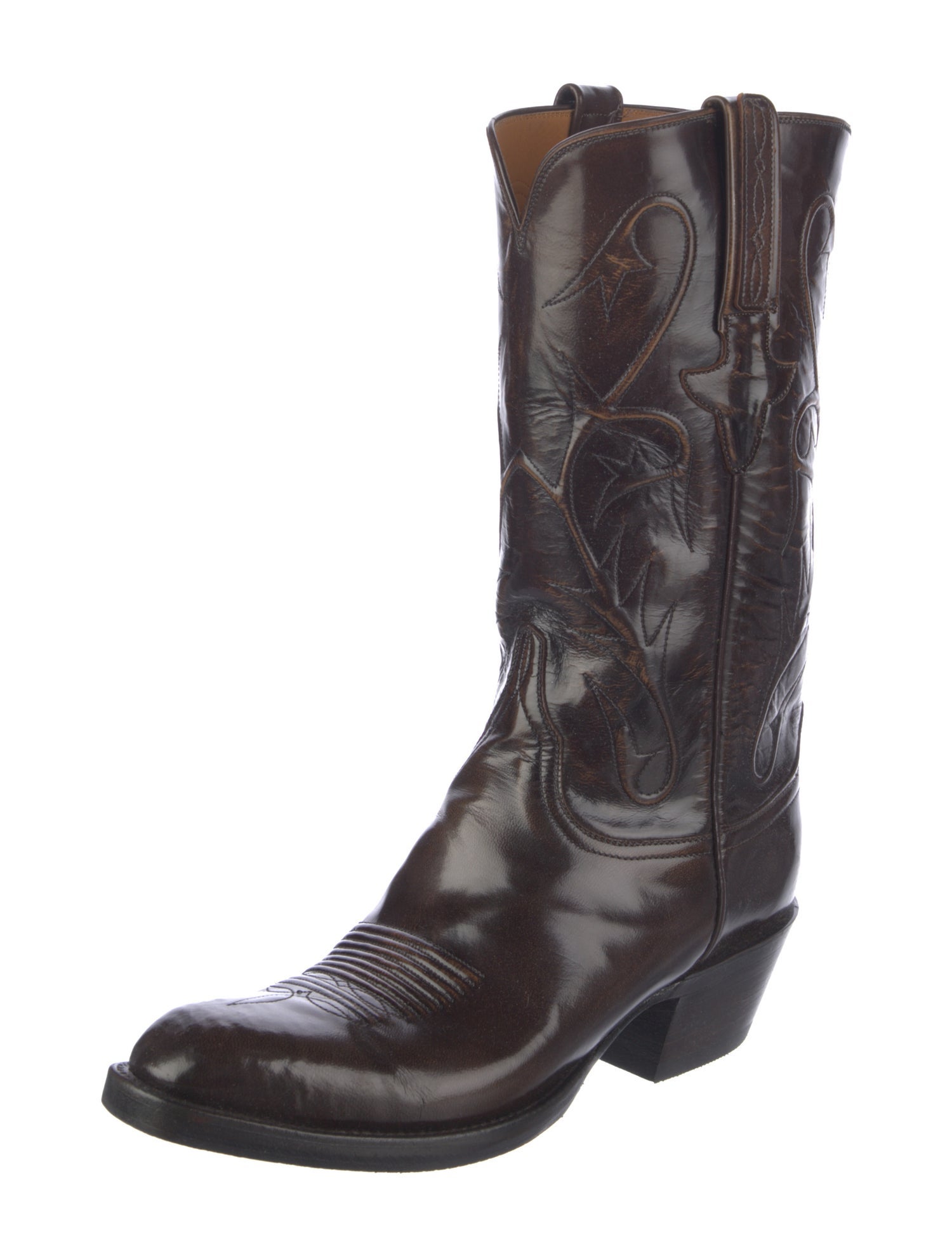 Lucchese Leather Embroidered Accent Western Boots