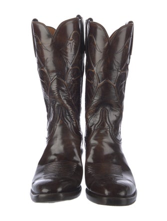 Lucchese Leather Embroidered Accent Western Boots