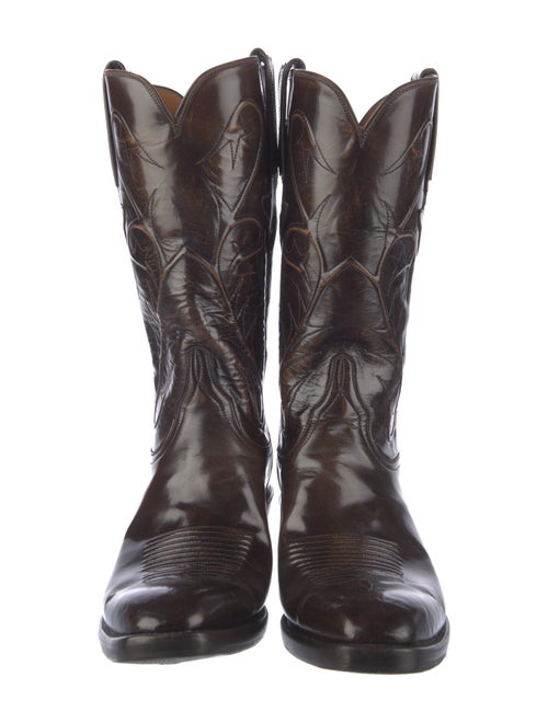 Lucchese Leather Embroidered Accent Western Boots