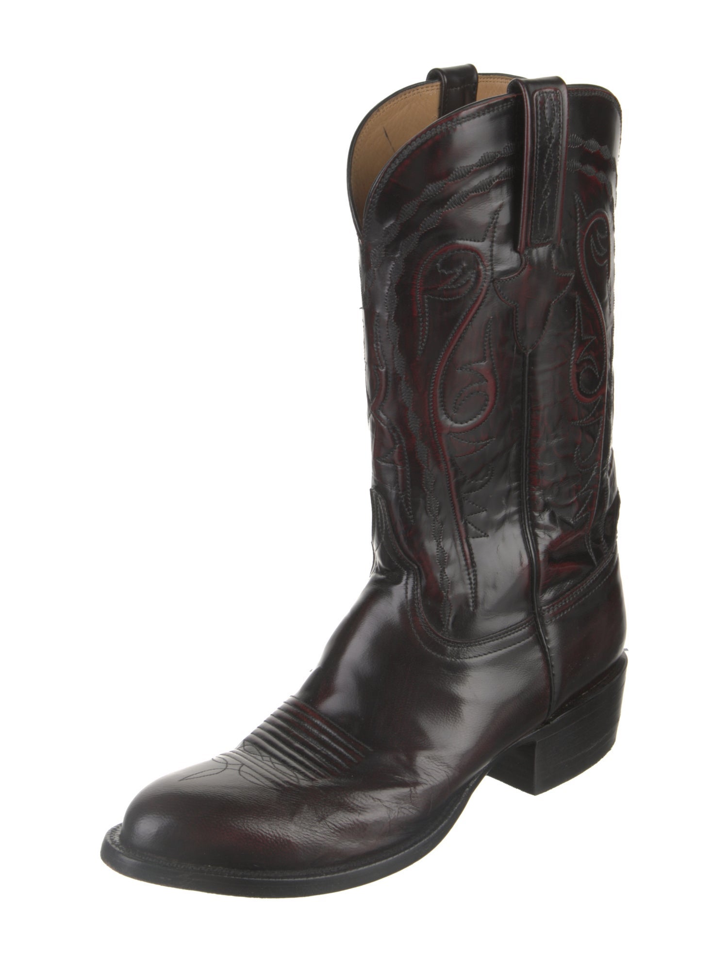 Lucchese Leather Embroidered Accent Western Boots