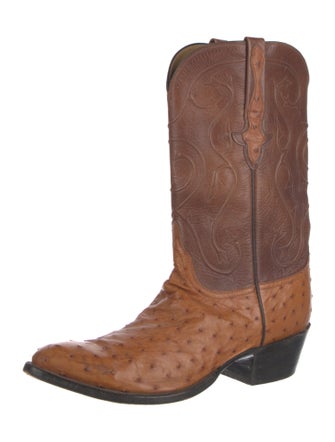 Lucchese Leather Colorblock Pattern Western Boots