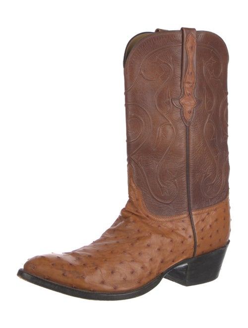 Lucchese Leather Colorblock Pattern Western Boots