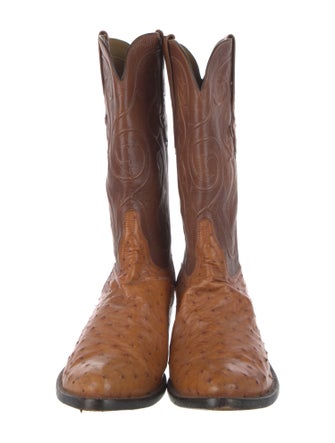 Lucchese Leather Colorblock Pattern Western Boots