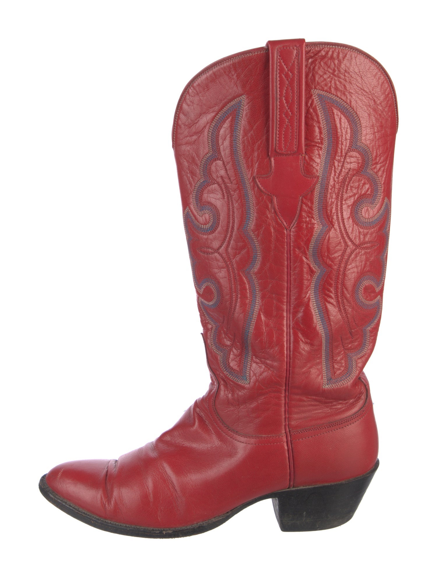 Lucchese Leather Embroidered Accent Western Boots