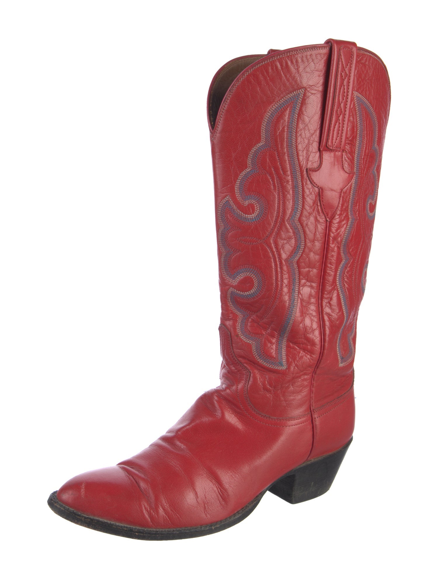 Lucchese Leather Embroidered Accent Western Boots