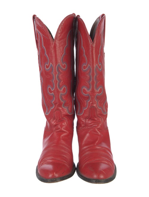 Lucchese Leather Embroidered Accent Western Boots