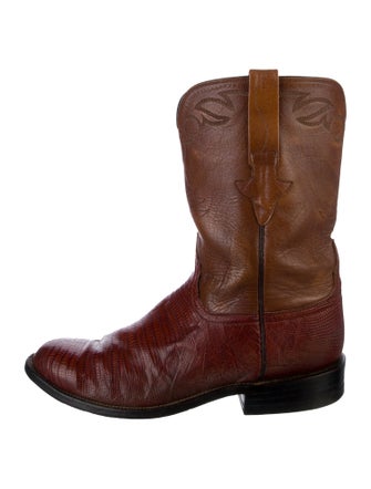 Lucchese Leather Embroidered Accent Western Boots