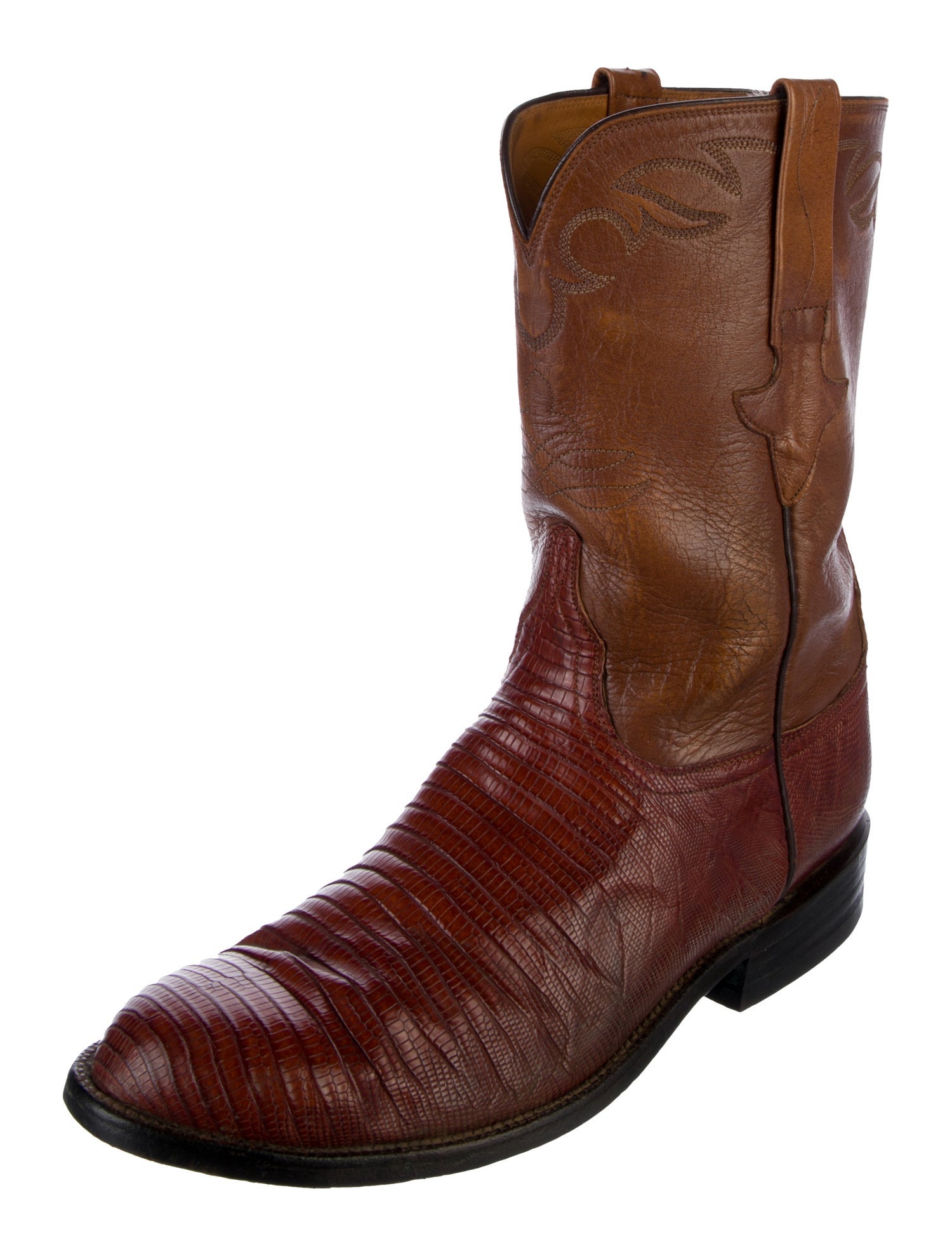 Lucchese Leather Embroidered Accent Western Boots