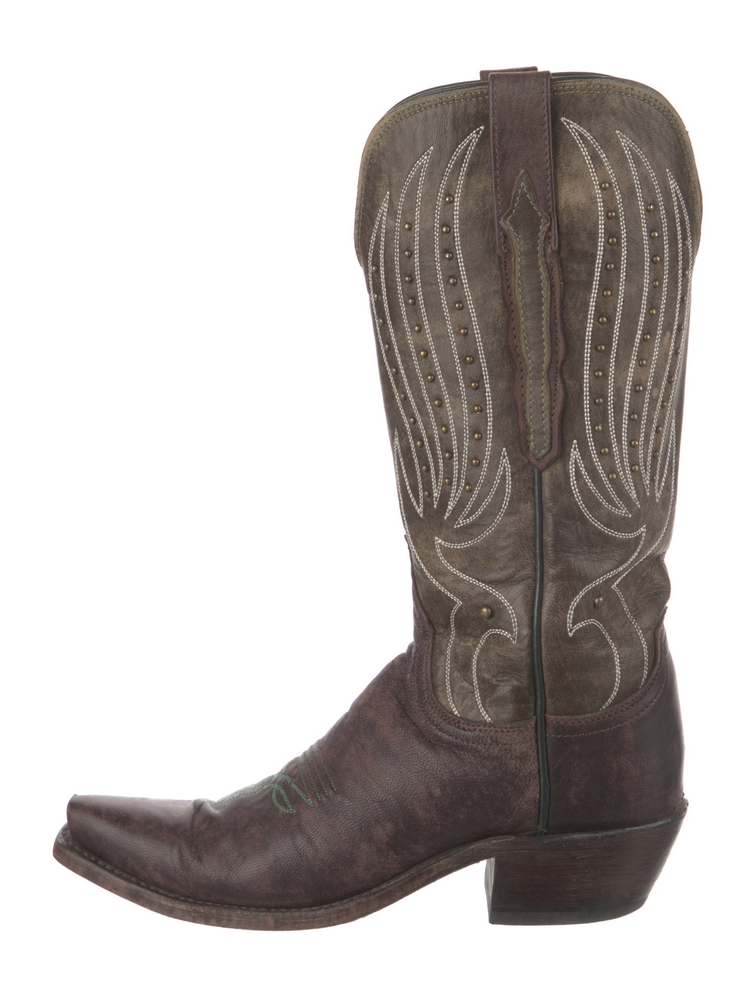 Lucchese Leather Embroidered Accent Western Boots