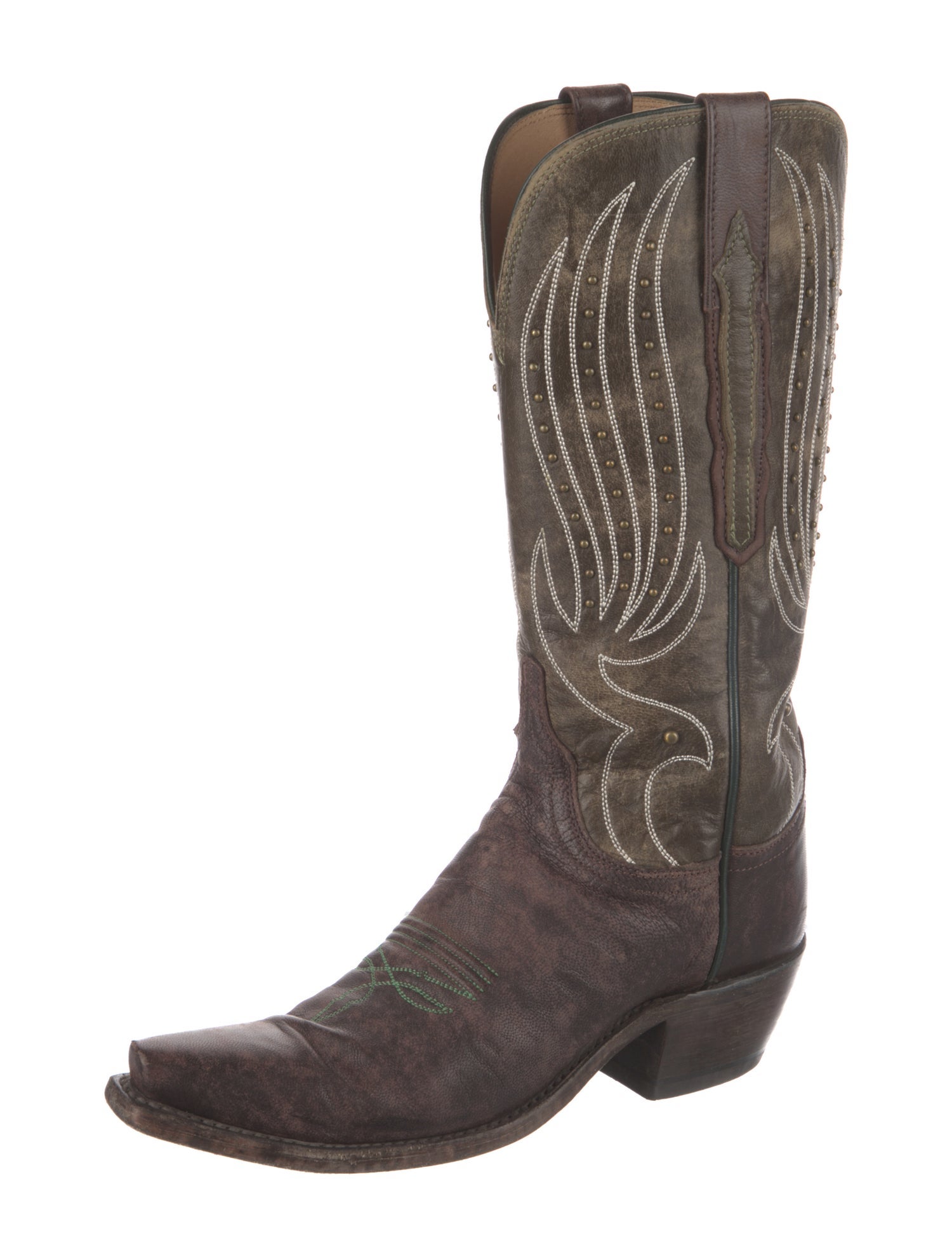Lucchese Leather Embroidered Accent Western Boots