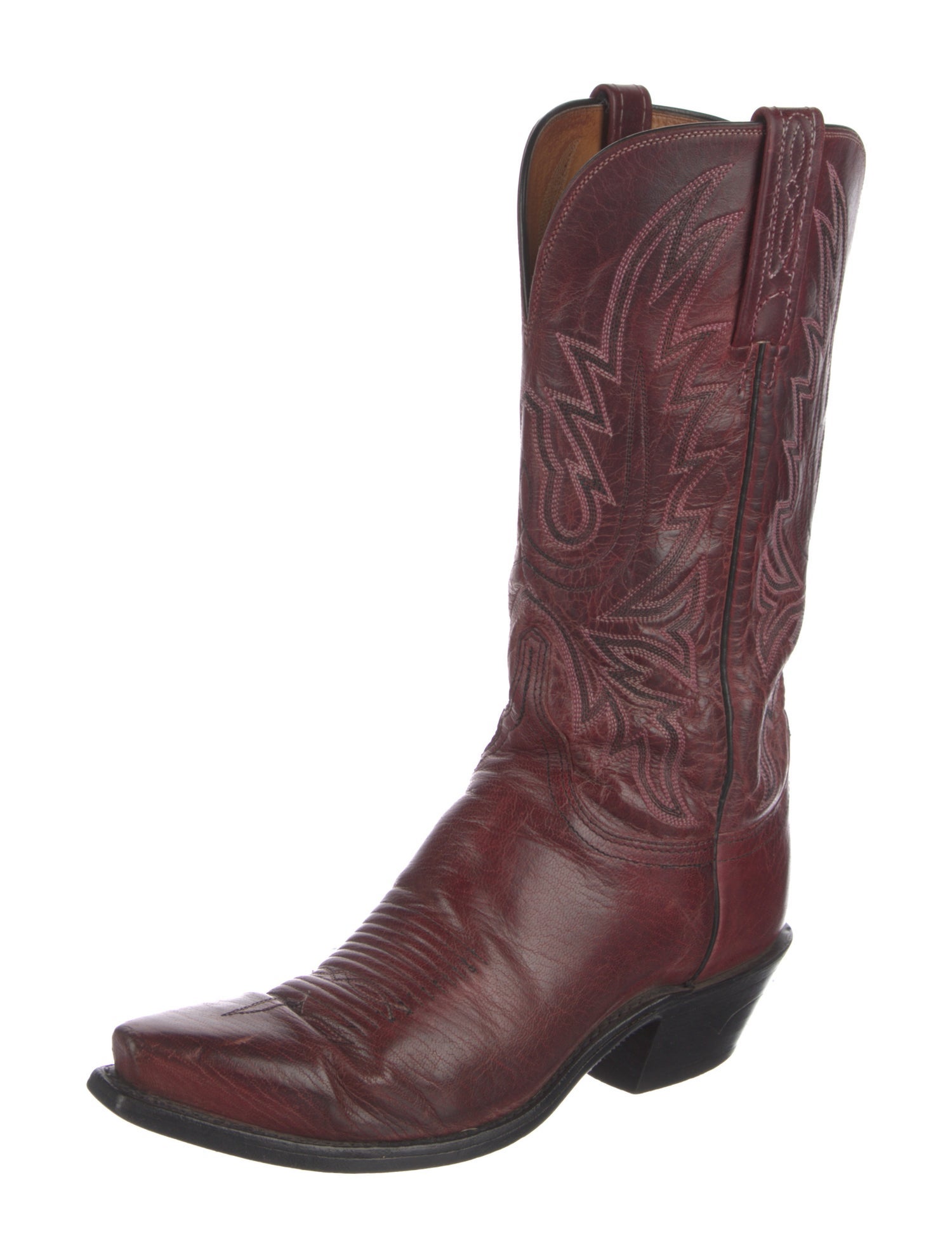 Lucchese Leather Embroidered Accent Western Boots