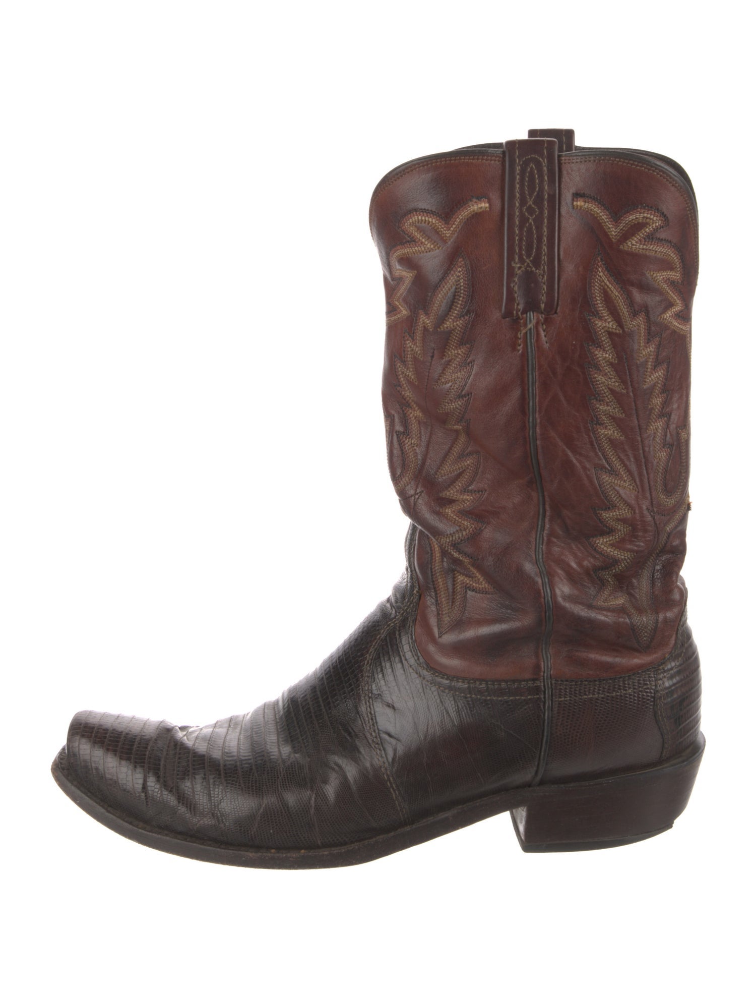 Lucchese Leather Embroidered Accent Western Boots