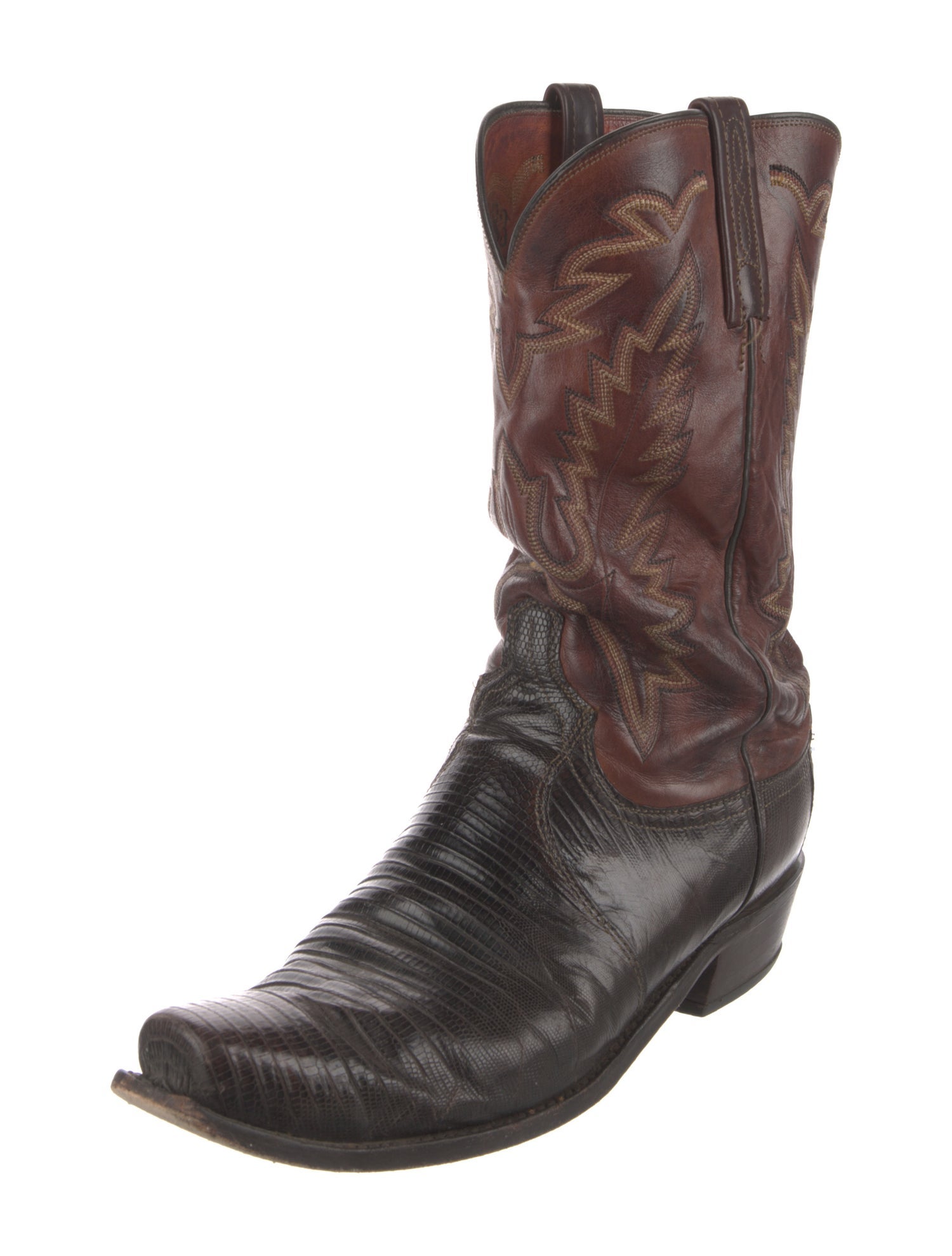 Lucchese Leather Embroidered Accent Western Boots