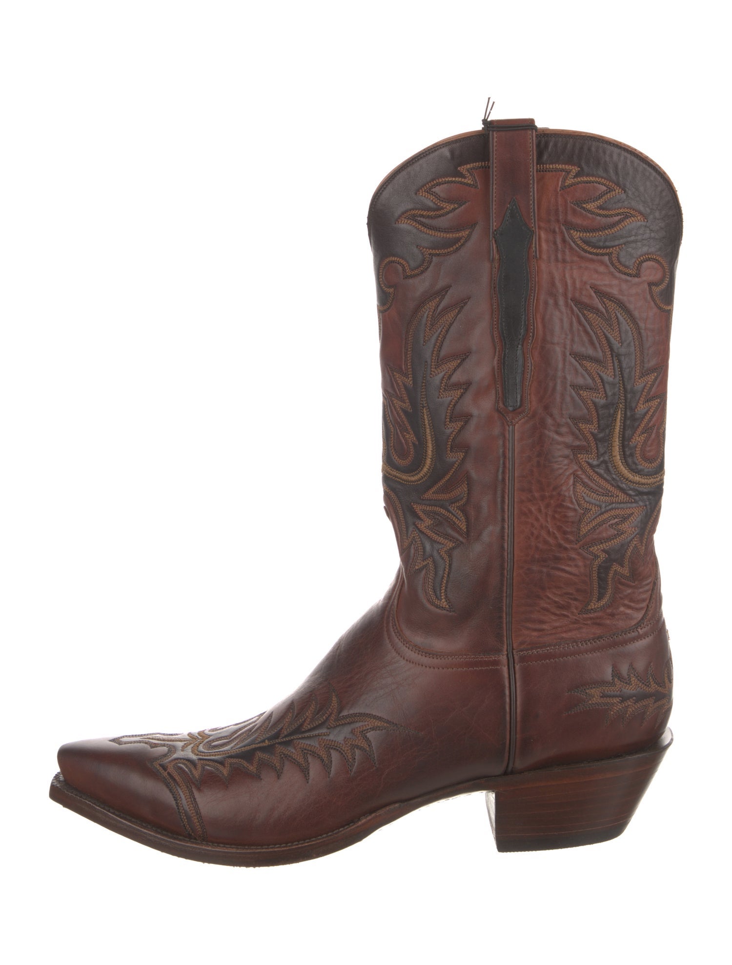 Lucchese Leather Embroidered Accent Western Boots