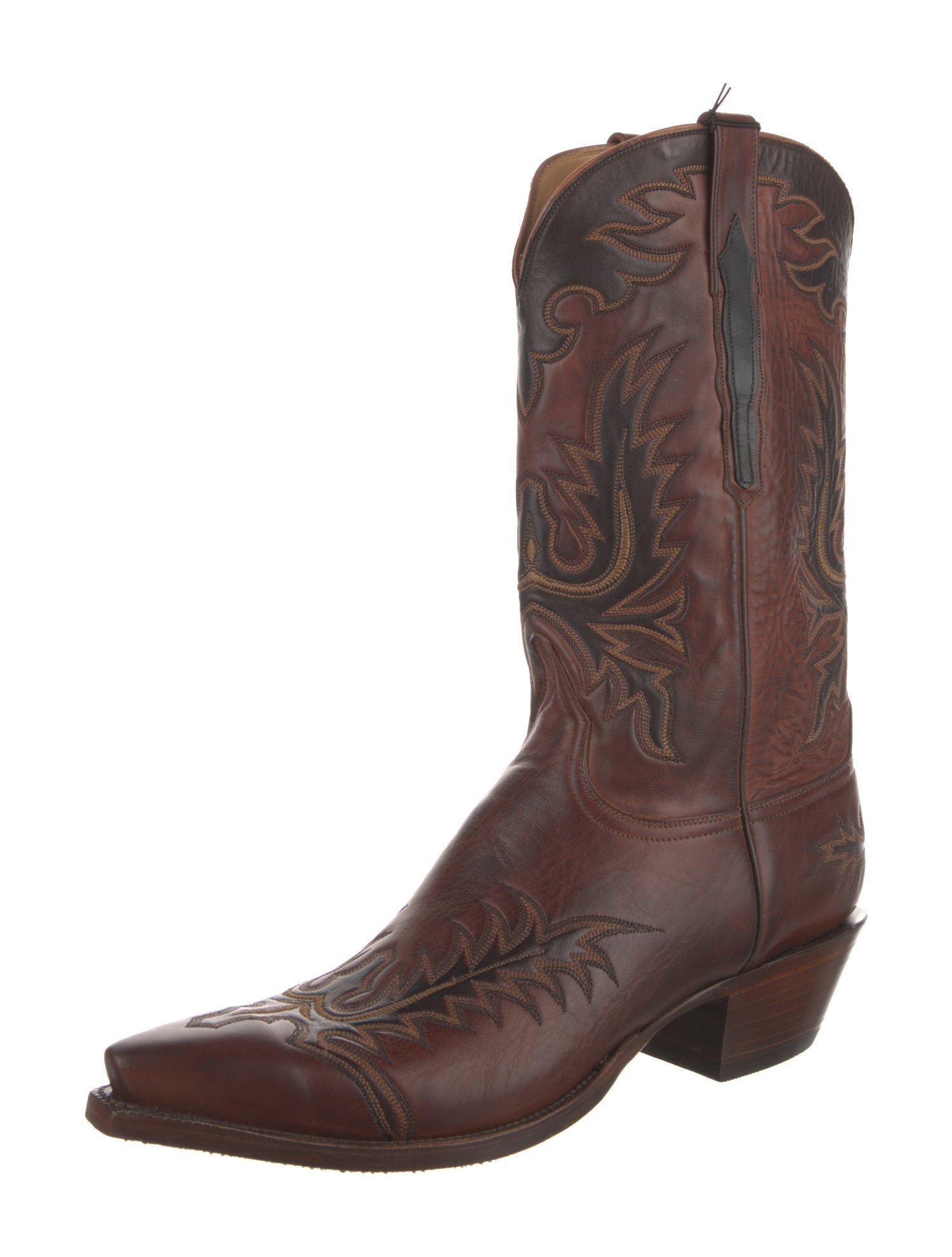 Lucchese Leather Embroidered Accent Western Boots