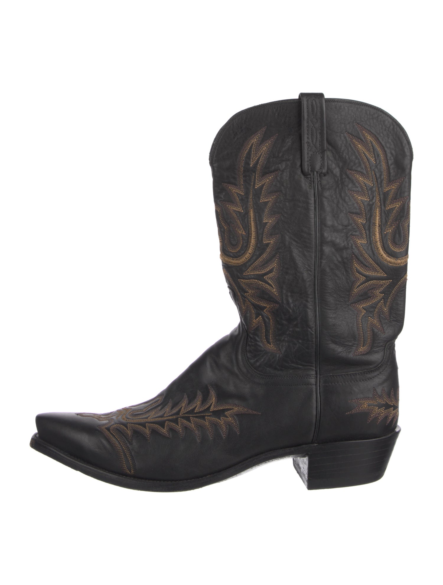 Lucchese Leather Embroidered Accent Western Boots