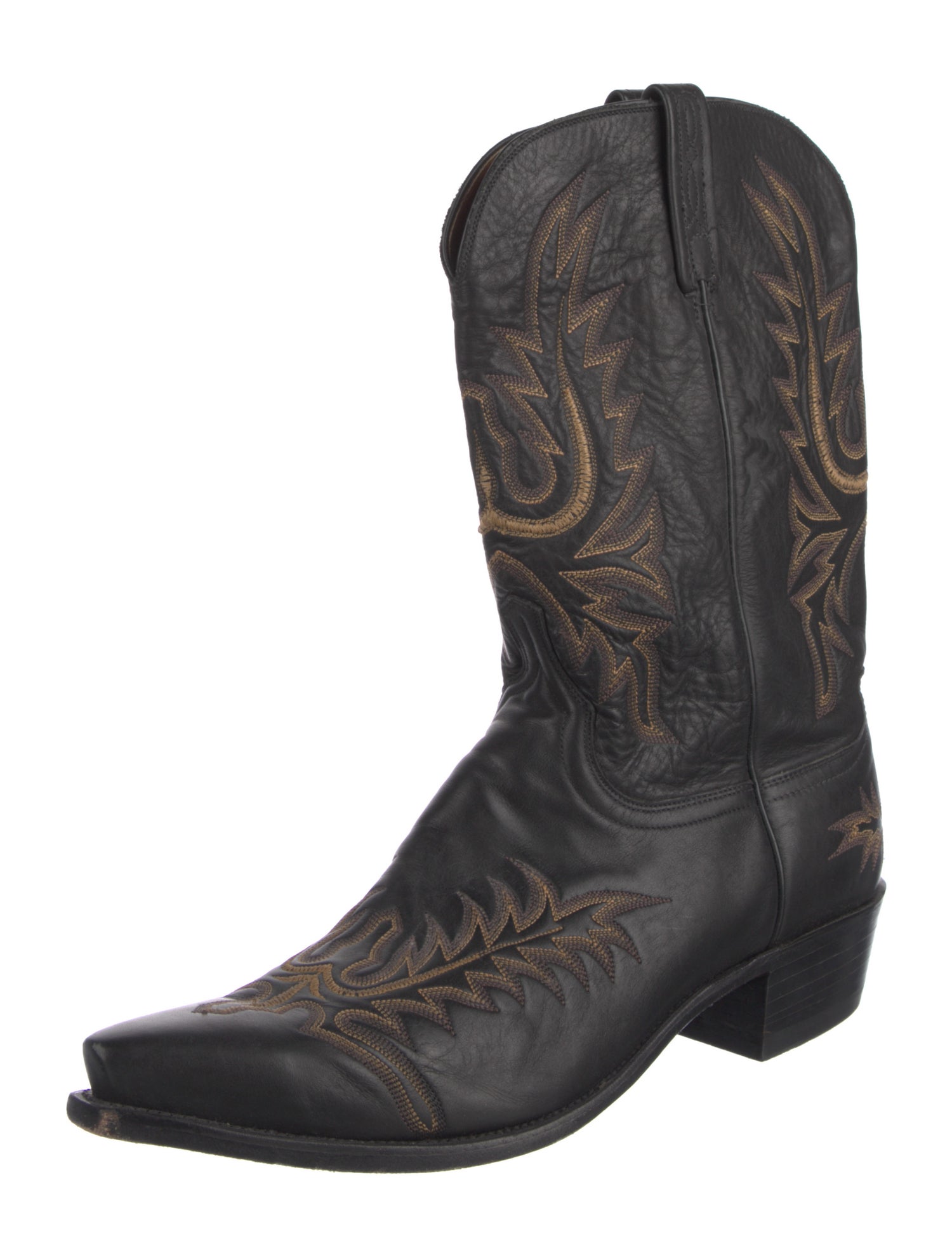 Lucchese Leather Embroidered Accent Western Boots
