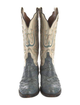 Lucchese Embossed Leather Colorblock Pattern Western Boots