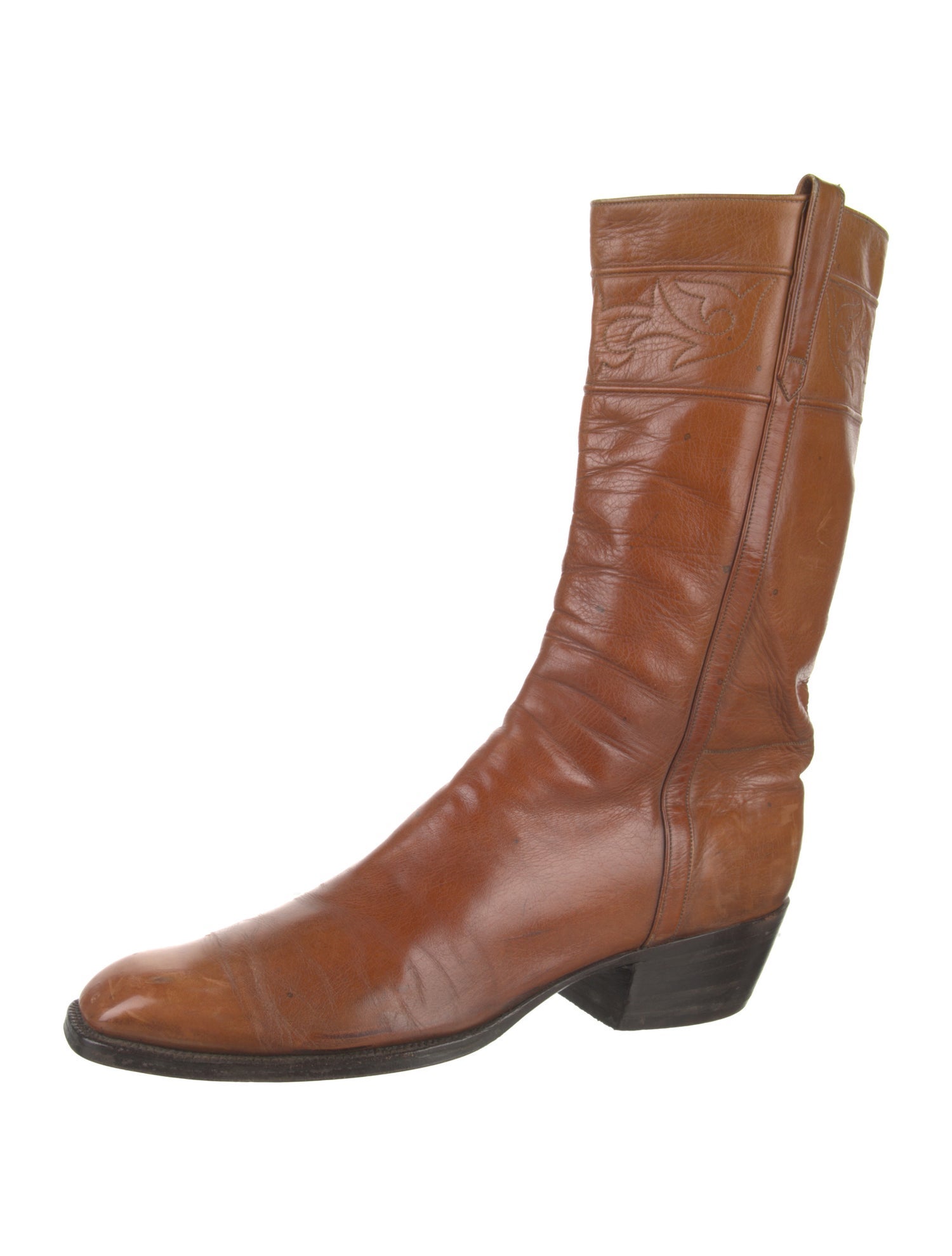 Lucchese Leather Embroidered Accent Boots