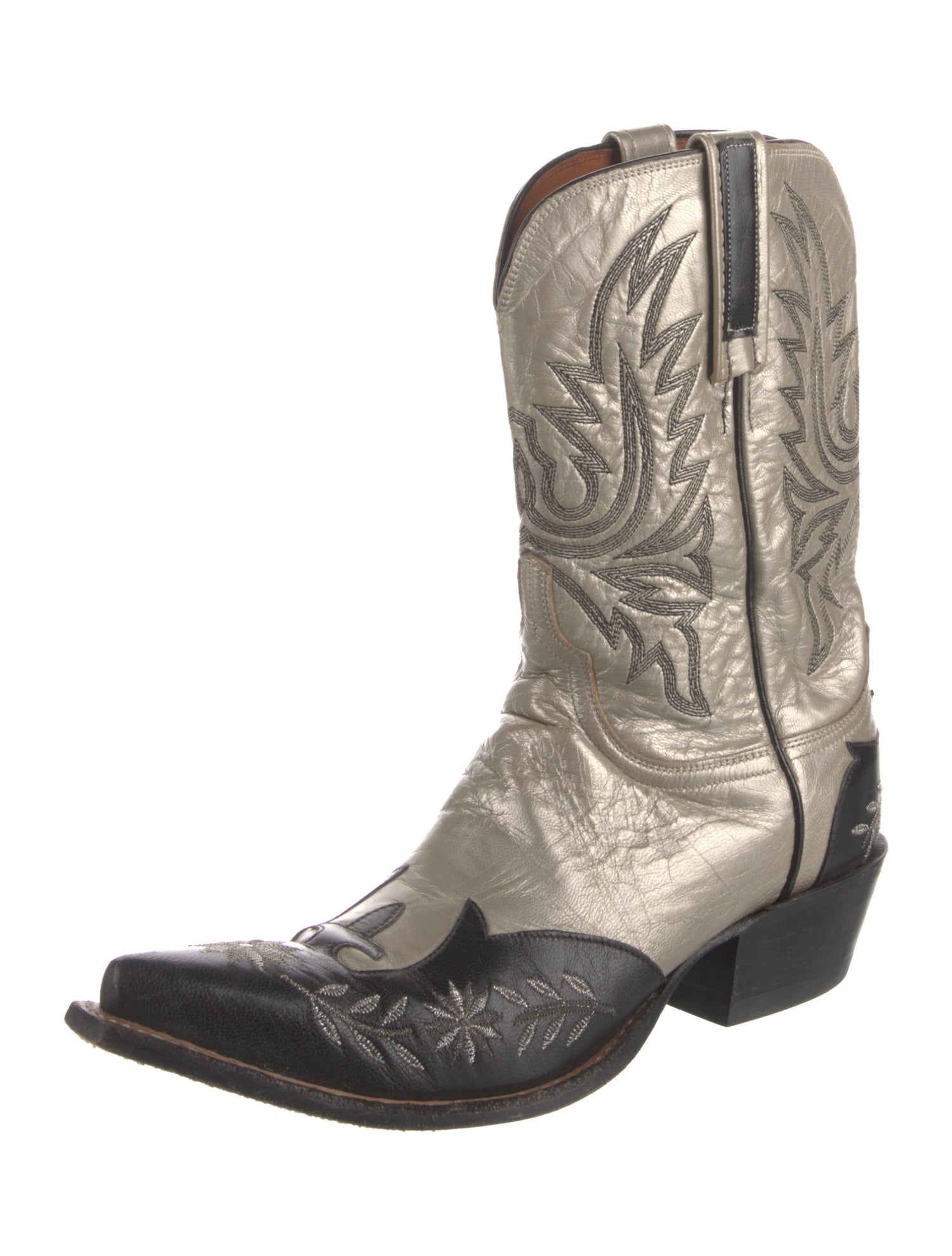 Lucchese Leather Colorblock Pattern Western Boots