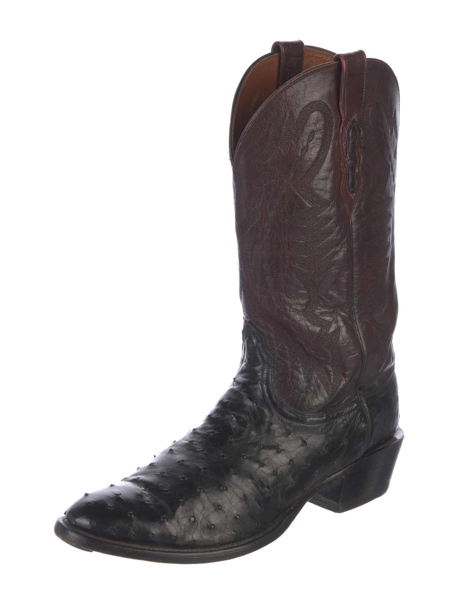 Lucchese Leather Embroidered Accent Western Boots