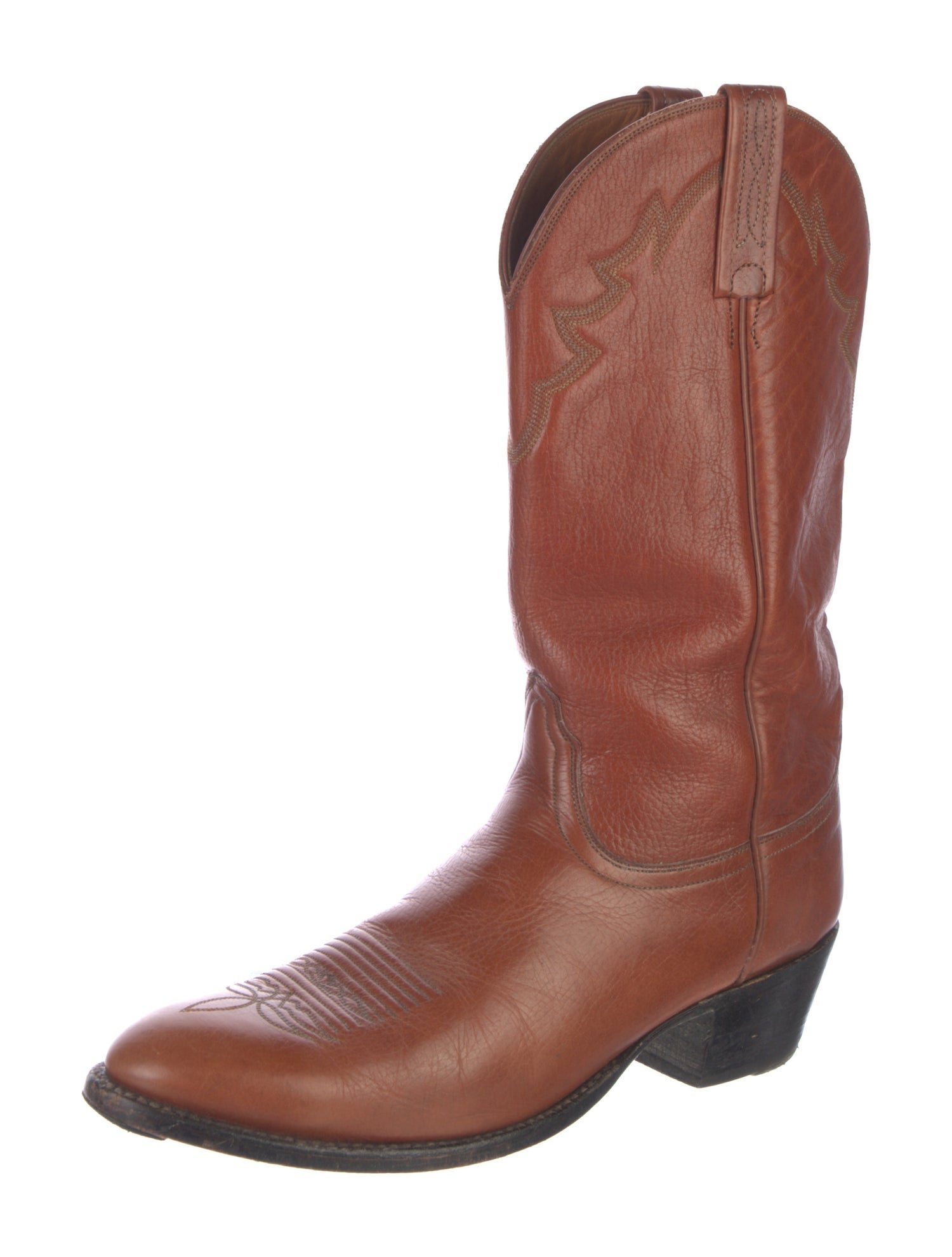 Lucchese Leather Embroidered Accent Western Boots