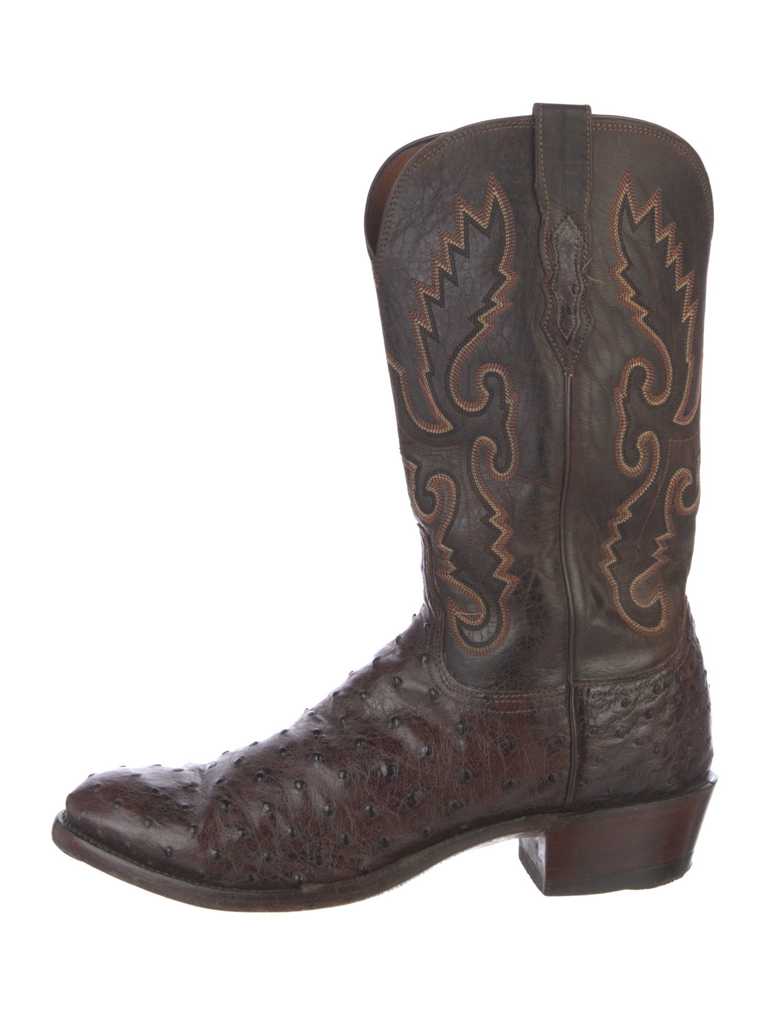 Lucchese Leather Embroidered Accent Western Boots